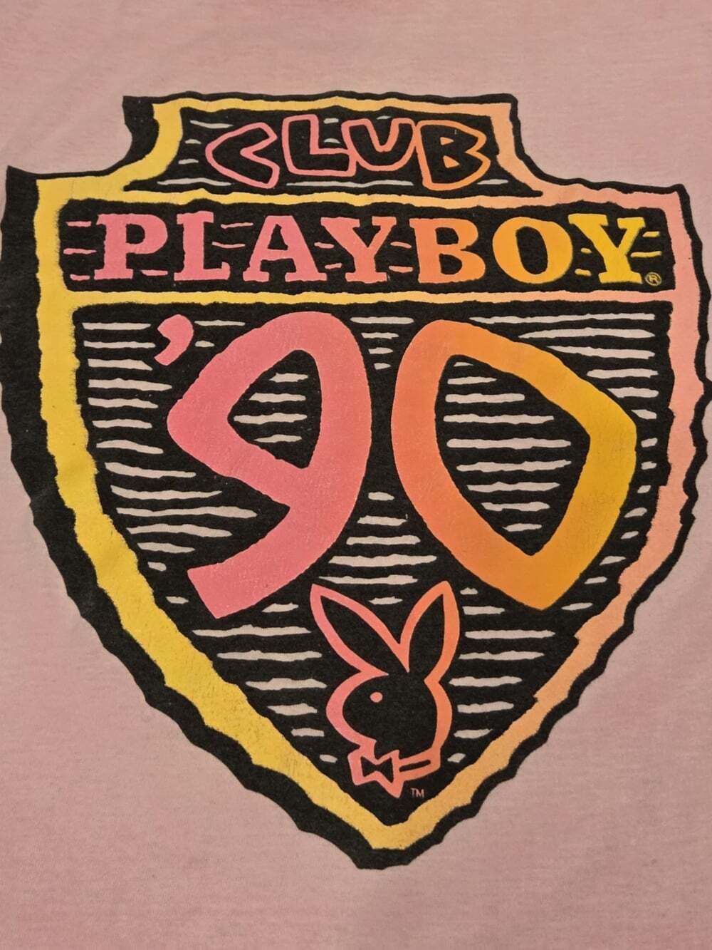 Vtg 90s Club Playboy '90 Logo Single Stitch Pink T-Shirt L